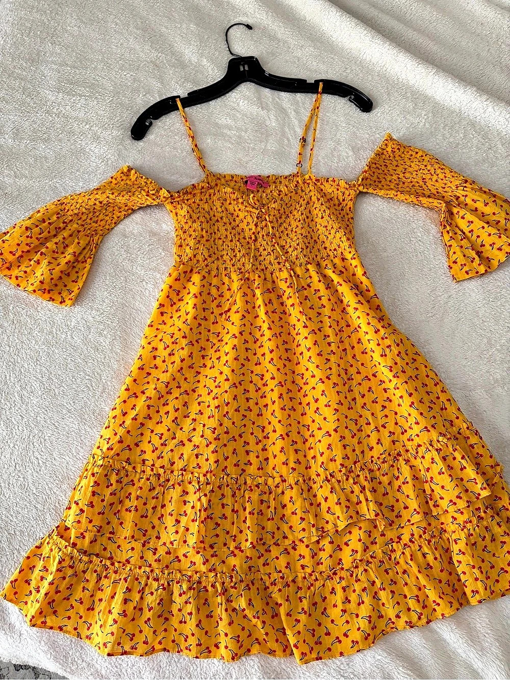 Betsey Johnson Mini Cherry Mini Dress in Yellow & Red